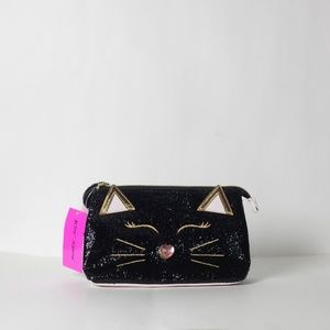 NWT Betsy Johnson Black Cat Cosmetic Bag